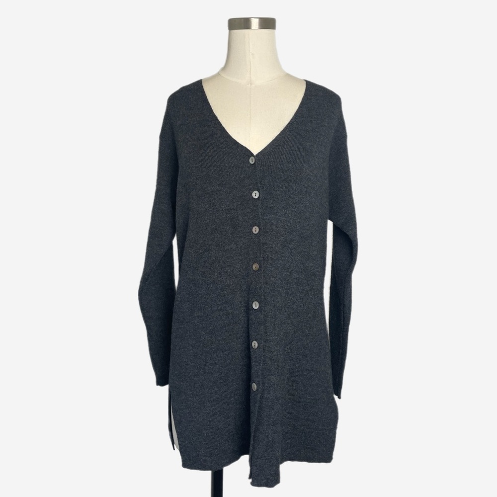 Vintage 90s Gap gray merino wool long cardigan knit minimalist classic capsule S
